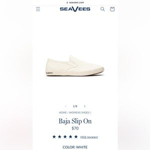 NWOT Seavees Womens Baja Slip On Standard Vintage White Linen SIZE: 7